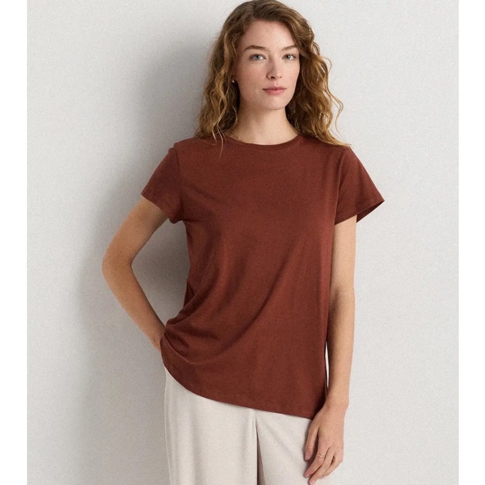 Quince Mahogany Brown Cotton Modal Crewneck T-Shirt Size M Short Sleeve NWOT